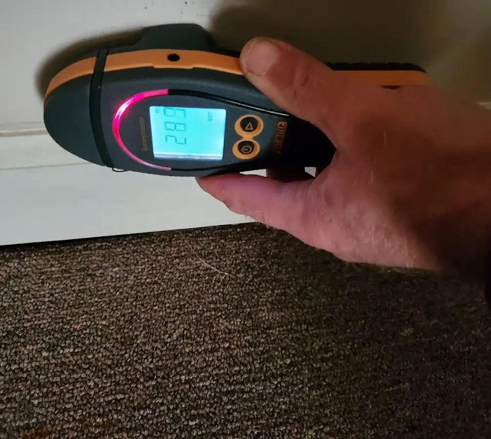 Moisture detection at baseboard during Burst Pipe Cleanup in University